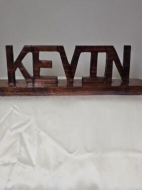 Custom Wooden 'KEVIN' Name Sign - Dark Brown